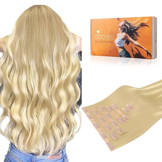 DOORES Seamless Clip in Hair Extensions, Dirty Blonde Mixed Platinum Blonde 130g 7pcs 18 Inch, Real Human Hair Extensions Remy Straight Thick Hair Invisi Edge Hair Extensions
