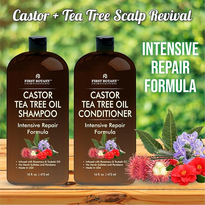Castor Tea Tree Shampoo Conditioner - An Anti Hair Loss Set Thickening formula For Hair Regrowth, Anti Thinning Sulfate Free For Men & Women Anti Dandruff Treatment - 16 oz