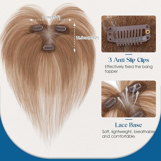 Hair Topper Human Hair Curtain Air Bangs Topper for Women,3.54x4.92 T-part Lace Base Topper Hair Piece for Daily Wear(Light Brown)