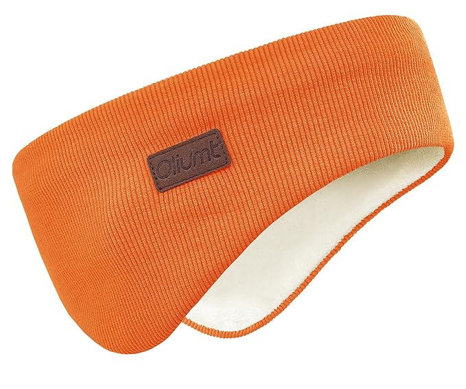 Winter Ear Warmer Headband for Men Women Double-Layer Knit Ear Muffs Cover with Fuzzy Lining for Running and Cycling (Orange, One Size)