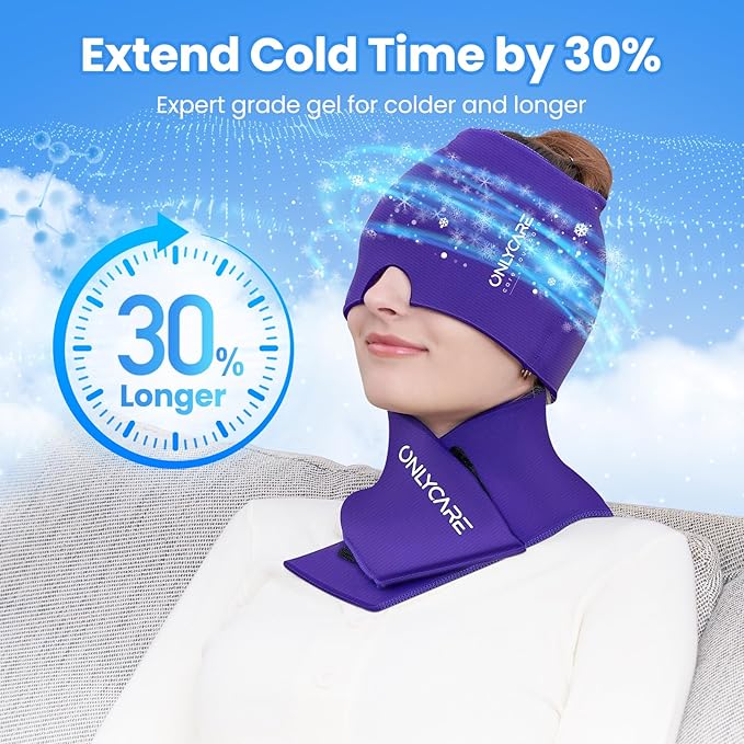 ONLYCARE Migraine Relief Cap and Neck Ice Pack Wrap Gel Set, Upgrade Headache Relief Cap and Shoulder Cold Pack, Hot and Cold Compress, Relief of Pain, Swelling, Office Pressure