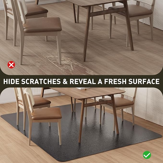 Area Floor Mat for Home, 5'×7' Large Black No Slip Waterproof Vinyl Area Rug for Dining Room, Spill Resistant Hard Floor Protector Cover for Mud Room, Easy Clean Splat Mat for Under High Chair