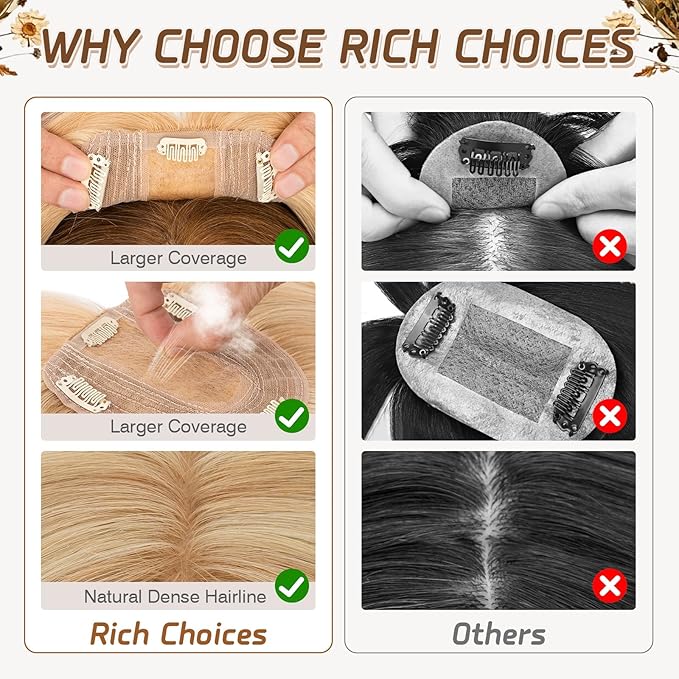 Rich Choices Real Human Hair Toppers for Women With Bang 100% Remy Human Hair Topper for Thinning Hair Clip in Silk Base Hair Topper 14 Inch #18P613 Ash Blonde Mix Bleach Blonde