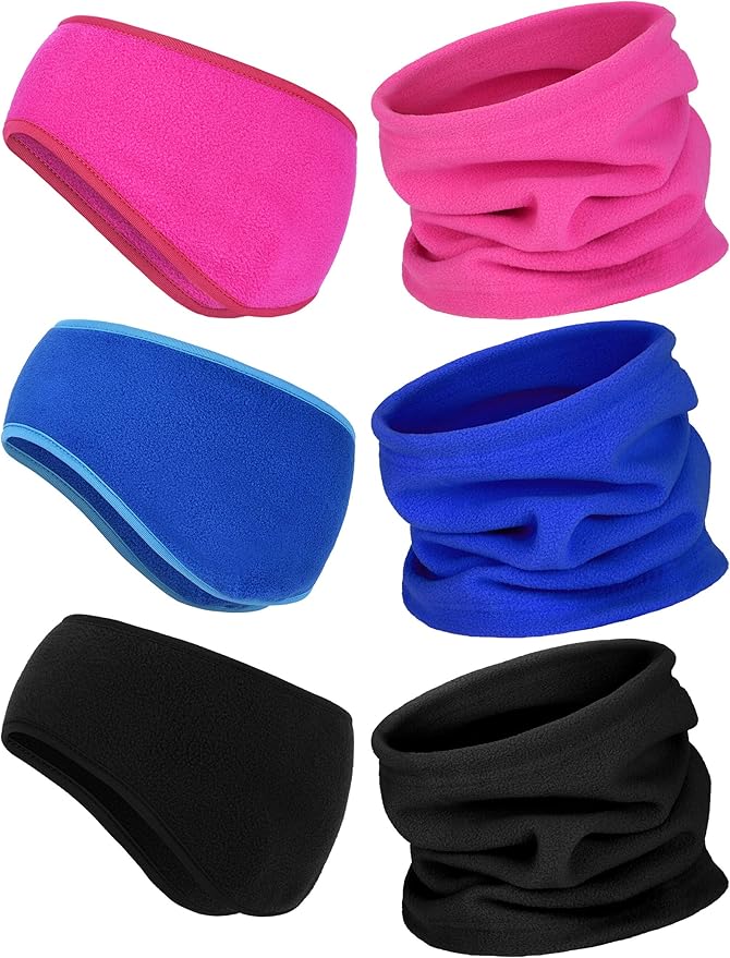 BBTO 6 Pieces Fleece Ear Warmers Headband Winter Neck Gaiter