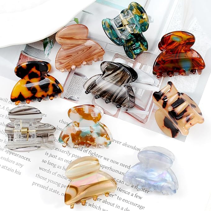 10 Pack 1.18 Inch Small Hair Claw Clips for Women Girls - Tortoise Shell & Leopard Print Acrylic Claw Clips French Barrettes Non-Slip Strong Hold for Thin/Thick Hair - Mini Hair Accessories