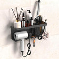 Hair Dryer Holder Wall Mounted Adhesive/Drilling, Hair Dryer Storage Organizer with Shelf & Hooks for Bathroom, Blow Dryer Holder, Hair Tool Organizer (Grey)