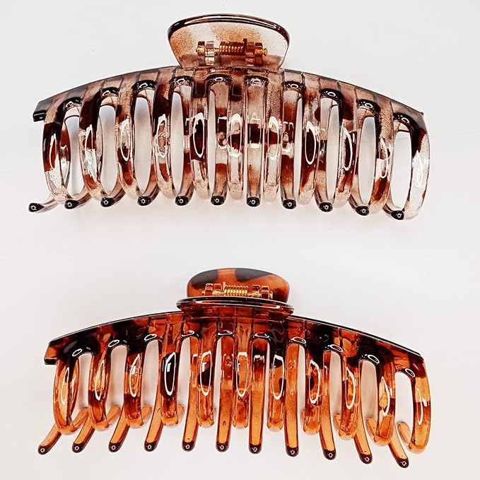 5.5 Inches Extra Large Hair Clips for Long Thick Hair Women’s Jumbo Hair Claw Clips 2 Counts in Set Hair Accessories (light leopard and coffee leopard)