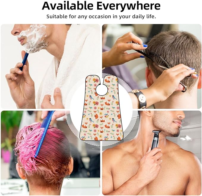 Waterproof Beard Trimming Bib, Non-Stick Hair Catcher for Men Shaving, Grooming Apron for Husband Dad, Fall Leaves Floral Flowers Foxes Shave Bib