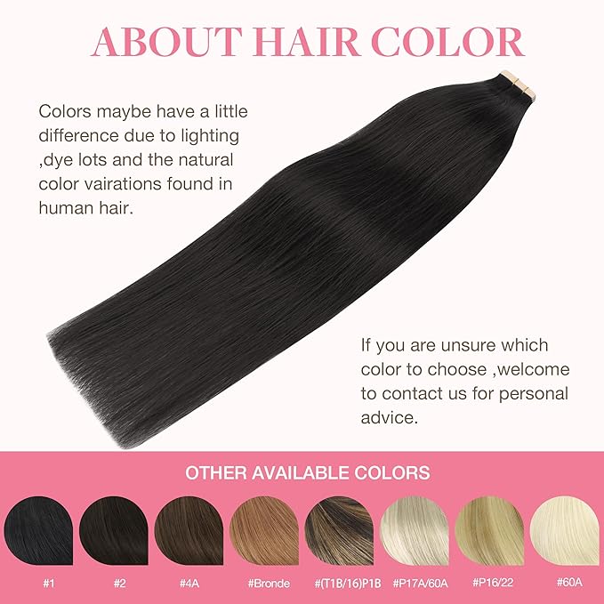 GOO GOO Tape in Hair Extensions Human Hair, 1B Natural black, 12inch 80g 40pcs, Skin Weft Seamless Invisible, Silky Straight with Thick Ends, Remy Human Hair
