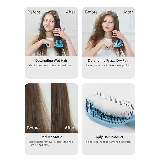 NuWay 4HAIR DoubleC U.S. Patented Double Curved Detangling Brush is Hair Dryer Safe (Violet)
