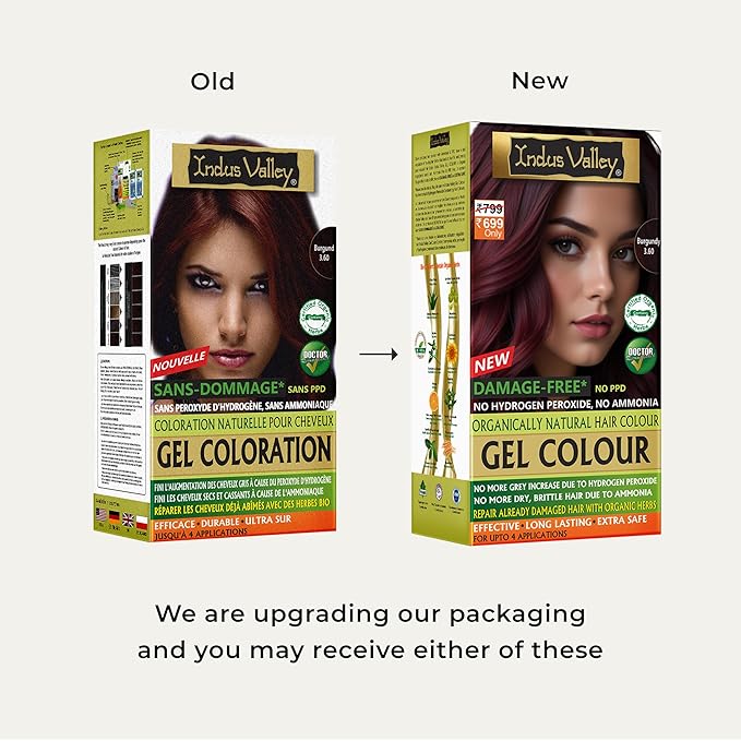 Indus Valley Natural Organic Damage Free Gel Hair Color | Ammonia Free, Vegan & Cruelty Free | Up to 100% Gray Coverage, Long Lasting Results |Burgundy 3.6 (20gram+200ml)