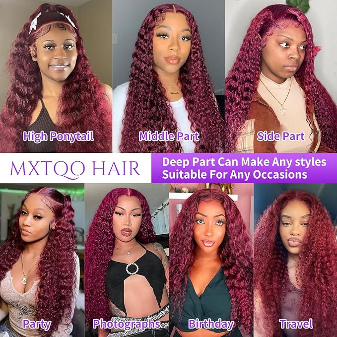 24 Inch 99J Burgundy Lace Front Wigs Human Hair Deep Wave 13x6 HD Lace Front Wigs Pre Plucked with Baby Hair Wet and Wavy Human Hair Wig 200% Density Deep Curly Frontal Wigs for Black Women