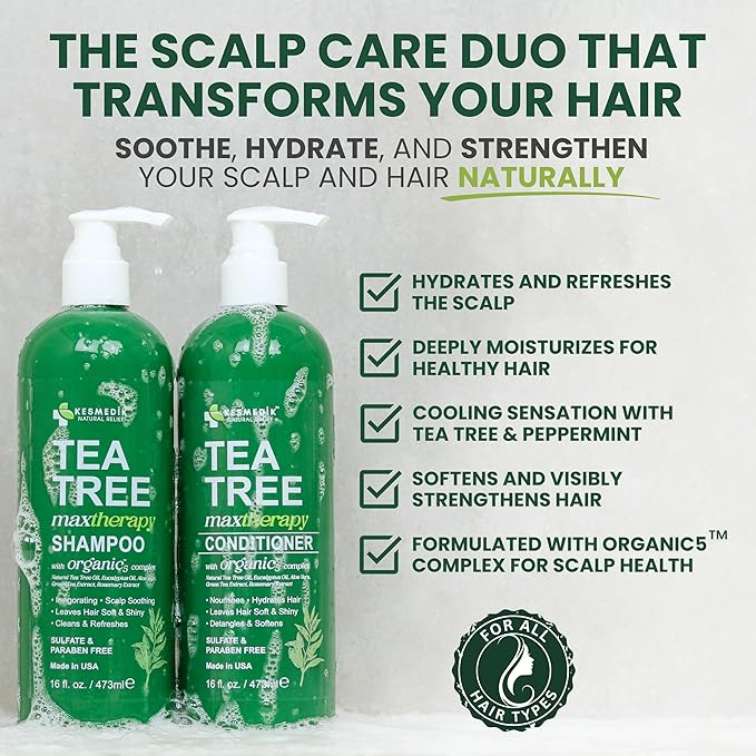 Tea Tree Oil Shampoo and Conditioner MaxTherapy Set, Itchy Scalp Relief, Refreshes & Cleanses Dandruff & Buildup, Clarifying for Oily Hair, Women & Men, 16 fl oz Each