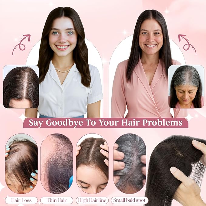 Real Human Hair Toppers for Women 3.54"*4.72" Silky Base 150% Density No Bangs Adjustable Parting Clip-In Topper Hairpieces for Women with Thinning Hair 12 Inches Silver Grey