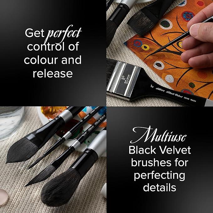 Silver Brush Limited 3000S-16 Black Velvet Round Paintbrush for Watercolor, Gouache, Inks, & Dyes, Size 16, Short Handle