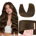 GOO GOO Tape in Hair Extensions Human Hair, #4H Light Chocolate Brown, 18inch 50g 20pcs, Skin Weft Seamless Invisible, Silky Straight with Thick Ends, Remy Human Hair