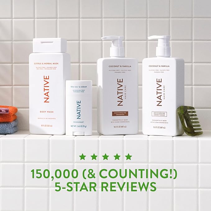 Native Shampoo and Conditioner Contain Naturally Derived Ingredients | All Hair Type Color & Treated From Fine to Dry Damaged, Sulfate & Dye Free - Cucumber & Mint, 16.5 fl oz each (2 pack)
