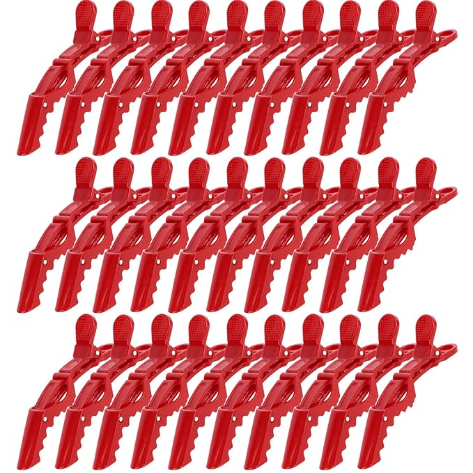 30 Pack Alligator Hair Clips for Styling, Sectioning Crocodile hair Clips Professional Barber Accessories for Salon of Thick Curly Volume Hair (Red)