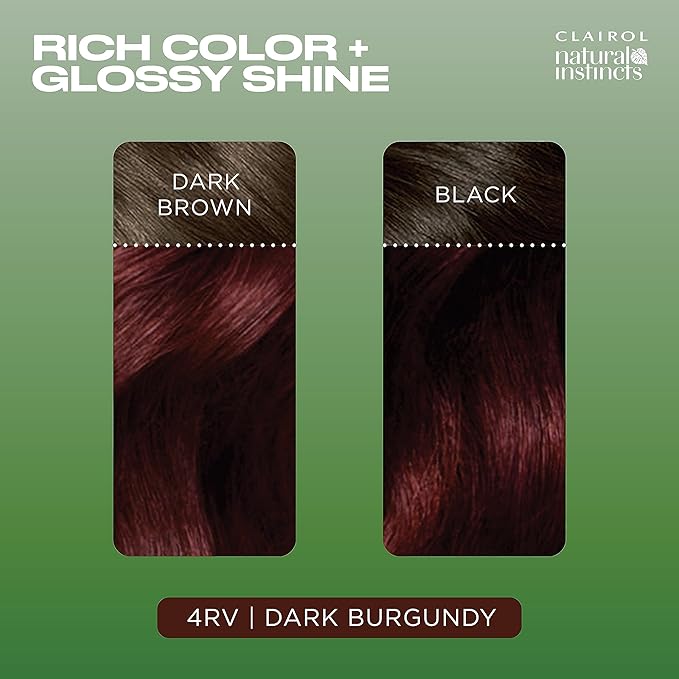 Clairol Natural Instincts Demi-Permanent Hair Dye, 4RV Dark Burgundy Hair Color, Pack of 1