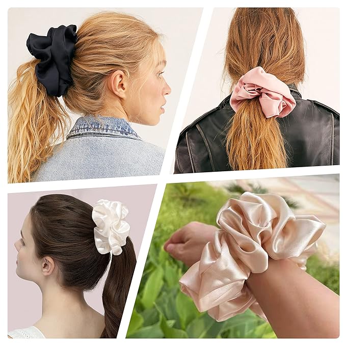 Silk Satin Hair Scrunchies for Women Girls Big Large Jumbo Scrunchie for Sleep Cute Gaint Oversize Scrunchy for Thick Hair