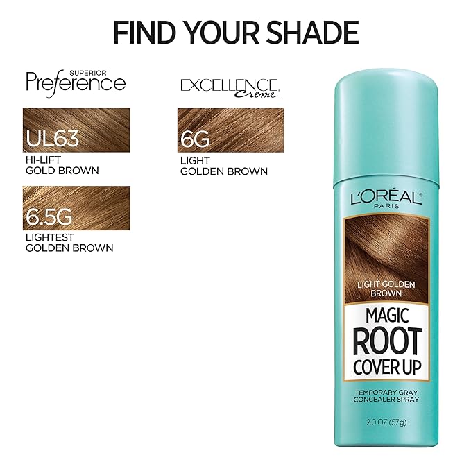 L'Oreal Paris Magic Root Cover Up Gray Concealer Spray Light Golden Brown 2 oz.(Packaging May Vary)
