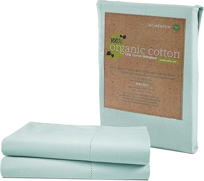Lane Linen 100% Organic Cotton Pillow Cases Standard Size Set of 2 (20"x26") - Cotton Pillowcases Standard Size - Soft Light Blue Pillow Cases Set of 2 - Standard Pillow Case Pack of 2 - Cool Blue