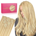 WENNALIFE Seamless Clip In Hair Extensions, 22 Inch 7pcs 150g Light Blonde Highlighted Golden Blonde Hair Extensions Clip In Real Human Hair Extensions Invisible PU Weft Human