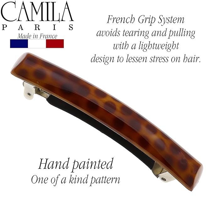 Camila Paris MP999 French Hair Barrette Clip for Girls, Polka Dots, Rubberized Metal Clasp Strong Hold Grip Hair Clips for Women, No Slip Durable and Styling Girls Hair Accessories, Made in France