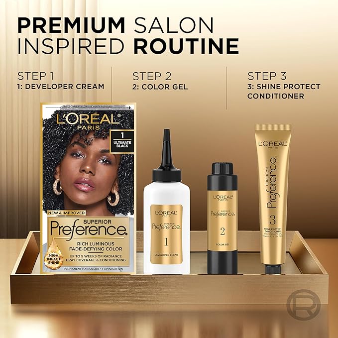 L'Oreal Paris Superior Preference Luminous Fade-Defying Permanent Hair Color, Hair Dye For Up to 9 Weeks of Radiance, Intense Dark Red RR-04, 1 Hair Dye Kit