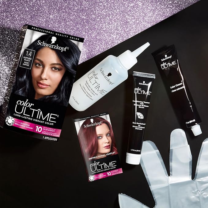 Schwarzkopf Color Ultime 1.4 Sapphire Black Hair Dye, Permanent Intense Black with Diamond Brilliance, Fade-Resistant, Covers Grays, All Hair Textures