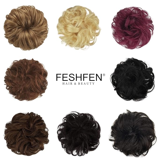 FESHFEN Human Messy Buns - 100% Human Hair Bun Real Scrunchies Hair Pieces Ponytail Extensions Wavy Tousled Updo Chignon Hairpieces for Women, Light Blonde