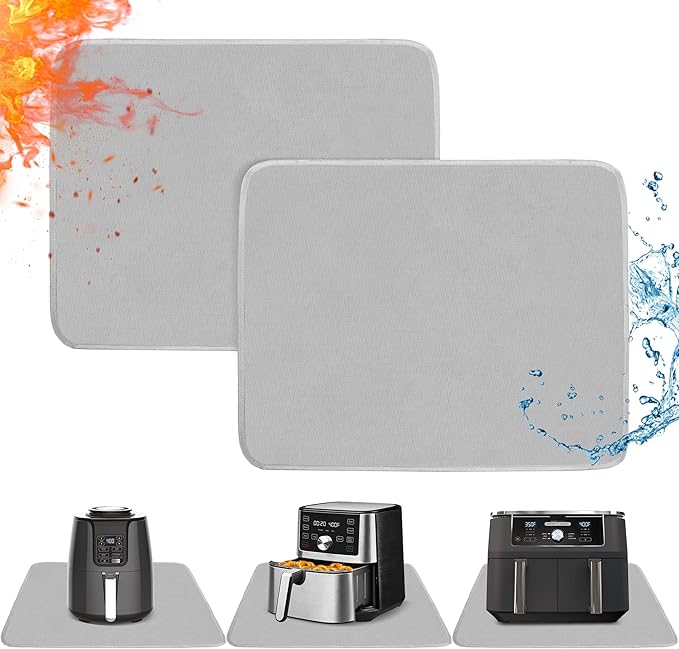 Heat Resistant Mats for Countertop - Fireproof 15x18 in Heat Resistant Mats for Air Fryer - Kitchen Countertop Protector for Air Fryer, Coffee Maker, Stand Mixer, Toaster, Oven 2PCS - Grey