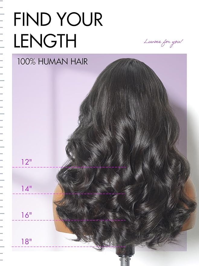 LUVME HAIR 100% Human Hair Wigs Loose Wave Glueless Lace Front 18 Inches, Pre Cut Plucked Hd Lace Short Wig Ready To Go Natural Color Straight Bleached Knots Side Part Black Wigs