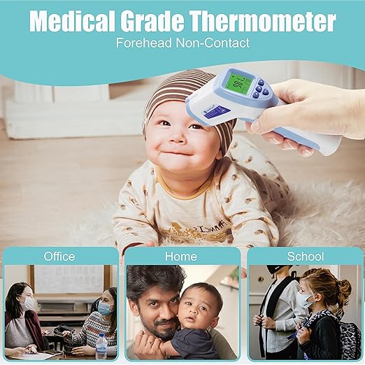 Amplim Digital Forehead Thermometer for Kids, Adults, and Babies - Touchless, Non-Contact Fever Thermometer with Temporal Head Function - No-Touch Thermometer for Accurate Temperature