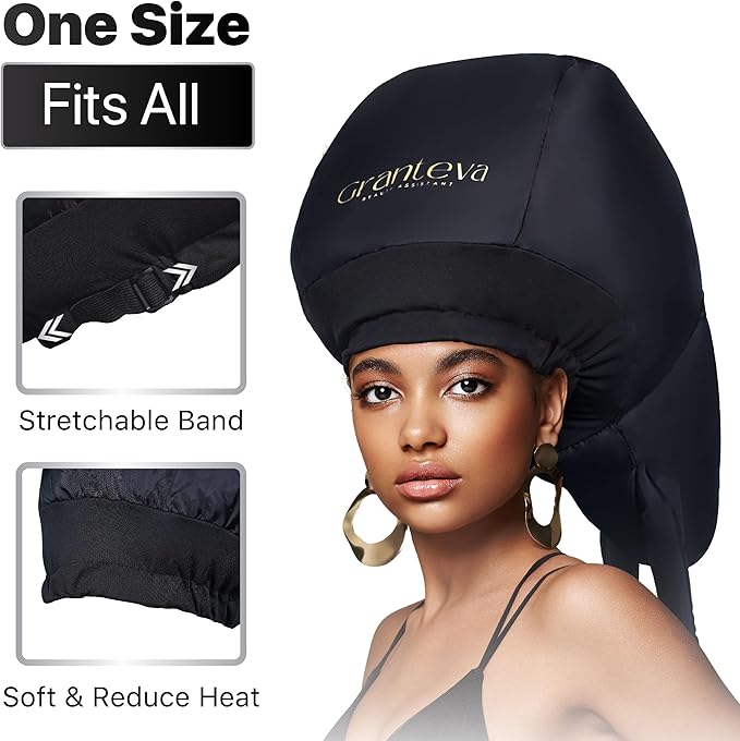 Hooded Hair Dryer Attachment with Dual Turbo Airflow & Soft Headband – Speeds Up Drying for Curly Hair, Reduces Heat on Ears & Neck – Large Hair Dryer Bonnet for Deep Conditioning at Home
