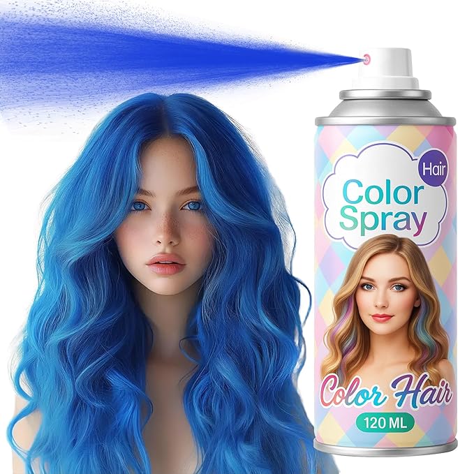 Blue Temporary Hair Color Spray for Adlut & Teens, 1-Day Washable Hair Spray, Bold Vibrant Shade for Halloween, Cosplay, School Spirit Days, Crazy Hair Day