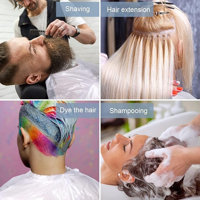 Yahenda 150 Pcs Disposable Salon Capes Bulk Waterproof Hair Cutting Capes for Barber Stylist Dye Supplies 59 x 43.3 Inch(Clear)