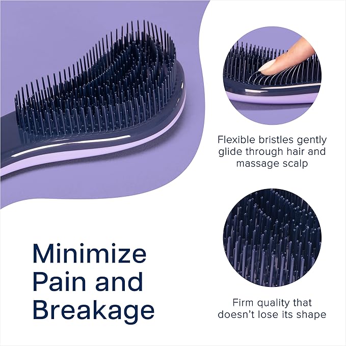 Crave Naturals Glide Thru Hair Brush - Detangler Brush for Curly, Straight, Wet or Dry Hair - Gentle Detangling Brushes for Adults, Kids, Toddlers - Hair Accessories for Women, 7.5x3 - Purple