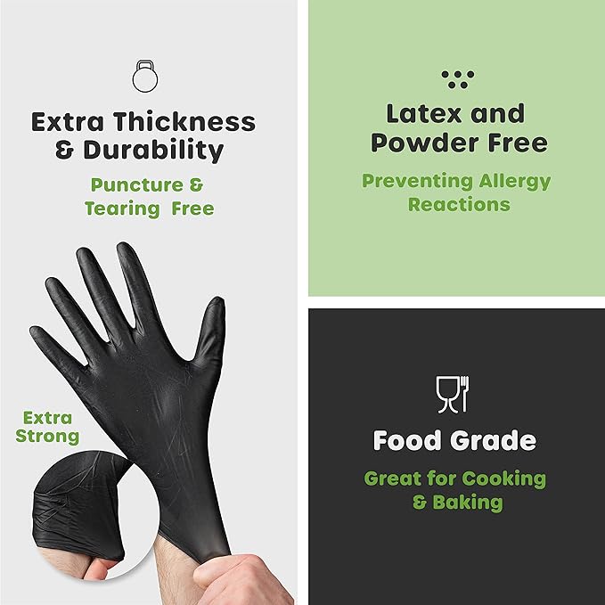 Comfy Package Black Nitrile HEAVY DUTY 6 Mil. Chemical Resistance, Latex & Powder Free, Textured Fingertips Disposable Gloves