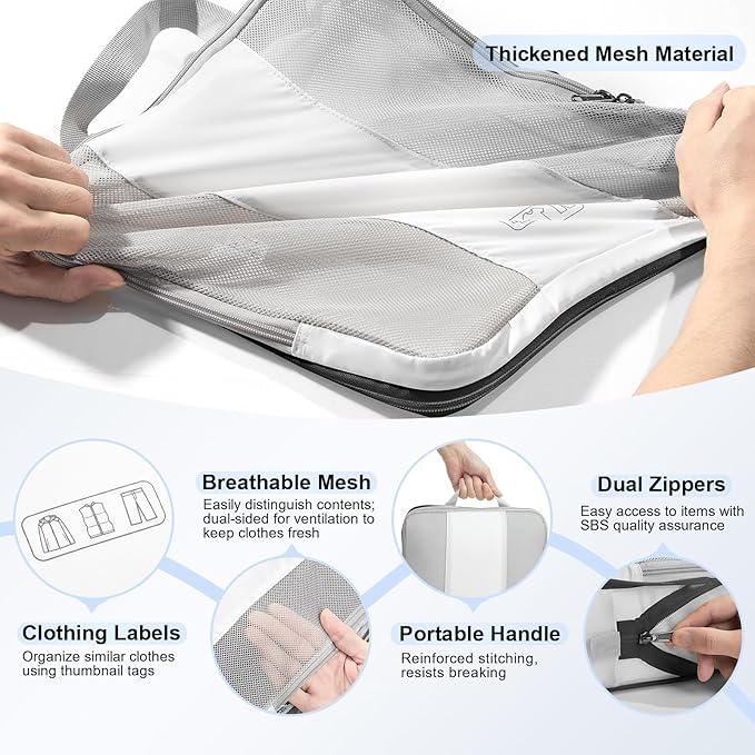 10 Set Compression Packing Cubes for Travel Essentials,Compressible Expandable Packing Cubes for Suitcase,OlarHike Luggage Organizer Bags for Travel,Handy Helper for Organizing Clothes(White)