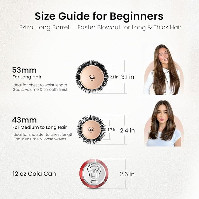 AIMIKE Round Brush for Blow Out, Extra Long Round Hair Brush w/Nano Thermal Ceramic & Ionic Tech, for Blow Drying & Styling, Curling and Shine - Barrel 2.1 inch