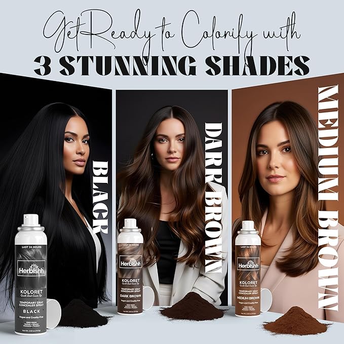 Herbishh Koloret Quick Root Touch Up Hair Color Spray Black (74.5g), Instant Gray & Black Root Cover Up, Temporary Hair Color Spray, Lightweight Non-Sticky Dye Mist, Travel Aerosol