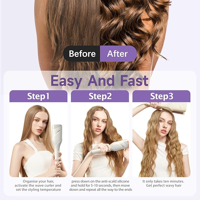 Hair Waver Crimper - TSUYAGLA 1.42 Inch Beach Waves Curling Wand, 2 Barrel Ionic Deep Waver Hair Curler Tool for Women, Anti-Scald Protection, Fast Heating, Dual Voltage, White