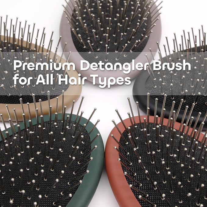 WeiLa Anti-Static Hair Brush Oval, Stainless-Steel Bristles Detangler for Wigs & Hair, ABS Handle (Emerald Green + Violet, Couple)