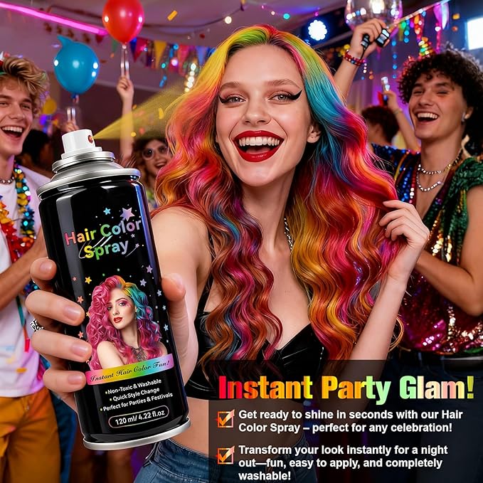Temporary Hair Color Spray - Instant Washable Hair Dye for Kids & Adults, Non-Toxic & Non-Sticky Formula for Halloween, Cosplay, Parties & Festivals - Lasts All Day, Easy Wash Out -4.22oz (Purple)