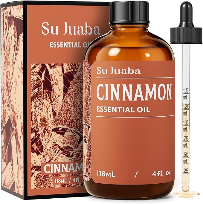 SU JUABA Cinnamon Essential Oil 4 Oz, 100% Pure Natural for Diffuser, Massage, Skin Care, Aromatherapy, DIY Candles, Soaps & Home Cleaning - 118ML