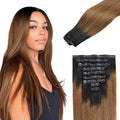 Lashey Seamless Clip in Hair Extensions Human Hair 150g 9pcs 24 Inch Ombre Natural Black to Medium Auburn Straight Clip in Hair Extension for Women PU Weft Hair Extension
