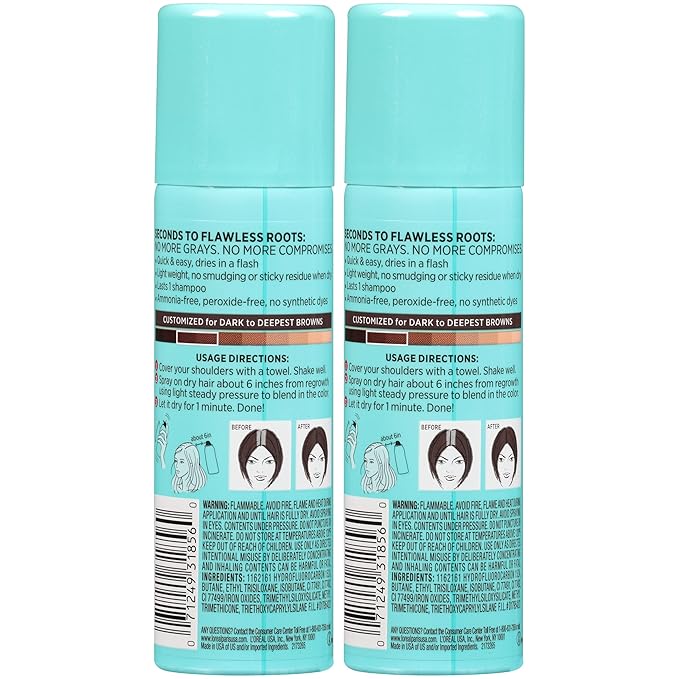 L'Oreal Paris Root Cover Up Temporary Gray Concealer Spray Dark Brown 2 Oz (Pack of 2) (Packaging May Vary)