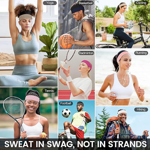 10 PCS Headbands for Women - Fashion Non Slip Cotton Headbands for Women and Men Perfect for Sports and Outdoor Activities in Summer,Including Running, Yoga, Cycling, Gym Workouts