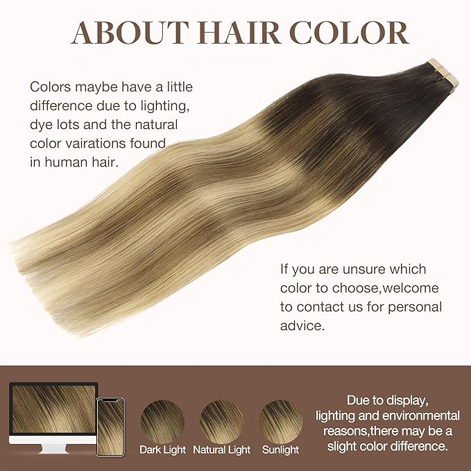 GOO GOO Tape in Hair Extensions Human Hair, 2/6/18 Balayage Brown to Dirty Blonde, 20inch 100g 40pcs, Skin Weft Seamless Invisible, Silky Straight with Thick Ends, Remy Human Hair